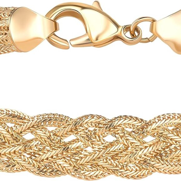 18K Gold Plated Mesh Bracelet Womens Braided Chain Jewelry Gift 7.5 Inches - Picture 1 of 5